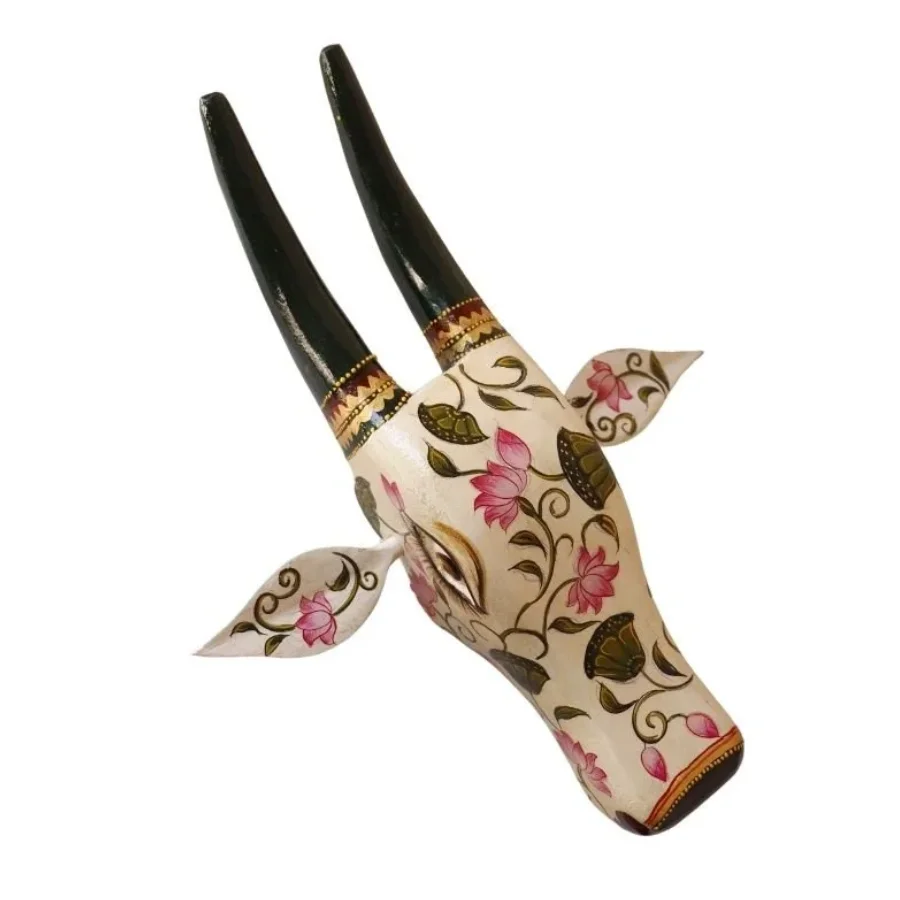 Untitled design (27) White Wooden Cow head Wall Hanging - Image 1