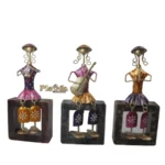 Iron Multi Color Decorative Leady Musician Show piece for home,Office Decor, Set of 3 With Wooden Stand