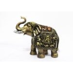 Luxurious Multicolor Fiber Elephant Showpiece Trunk Up Golden Emboss Figurine Home Decor - Image 3