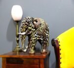 Multicolor Fiber Elephant Decor Trunk Up Golden Emboss Figurine