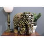 Multicolor Fiber Elephant Decor Trunk Up Golden Emboss Figurine - Image 2