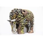 Multicolor Fiber Elephant Decor Trunk Up Golden Emboss Figurine - Image 3